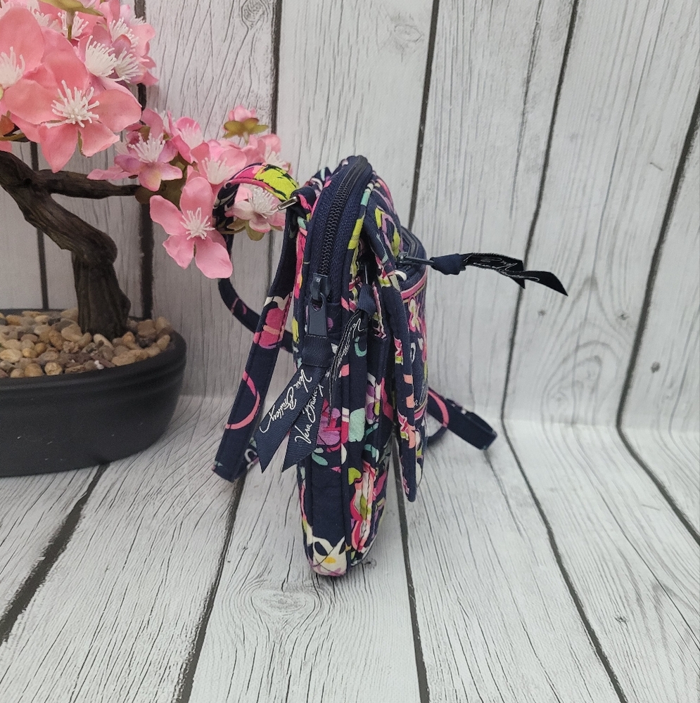 Vera Bradley Hipster Crossbody RIBBONS Winter 2012 Navy Blue Floral Pink - Picture 14 of 16